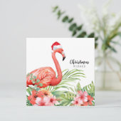 kerstfeest Flamingo Floral Greenery Wishes Feestdagenkaart (Staand voorkant)