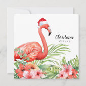 kerstfeest Flamingo Floral Greenery Wishes Feestdagenkaart (Voorkant)
