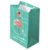 kerstfeest Flamingo Season's Greetings medium Cadeauzakje (Voorkant Gekanteld)