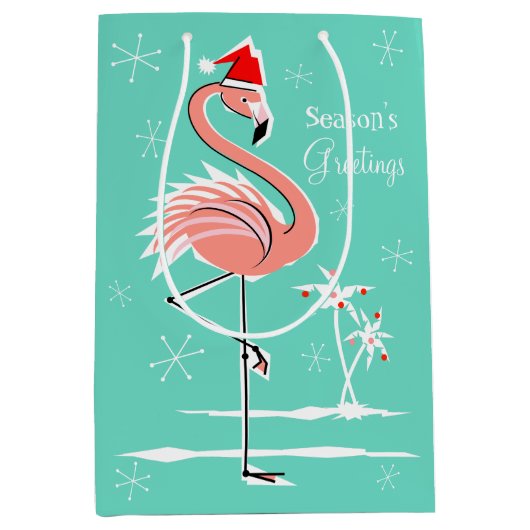 kerstfeest Flamingo Season's Greetings medium Cadeauzakje (Voorkant)