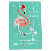 kerstfeest Flamingo Season's Greetings medium Cadeauzakje (Achterkant)