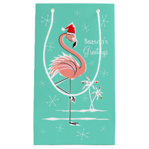 kerstfeest Flamingo Season's Greetings small Klein Cadeauzakje