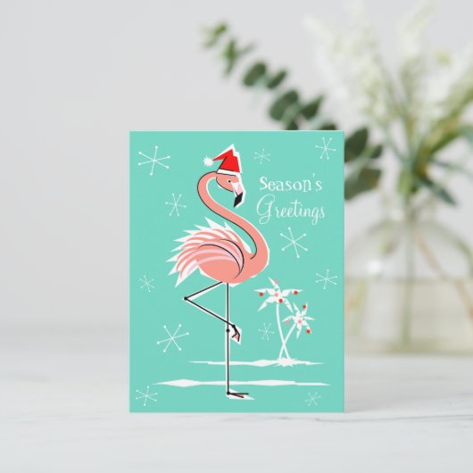 Kerstfeest Flamingo Seizoen Groeten briefkaart (Staand voorkant)