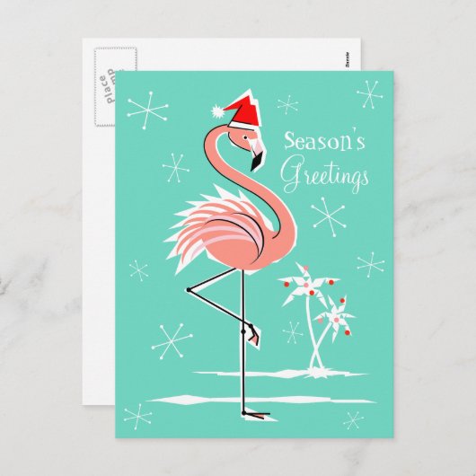 Kerstfeest Flamingo Seizoen Groeten briefkaart (Voorkant / Achterkant)