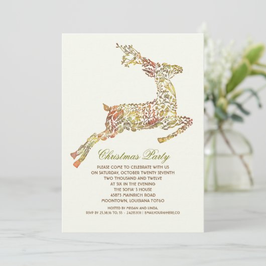 Kerstfeest Floral Deer  Feestdagen Kaart (Staand voorkant)