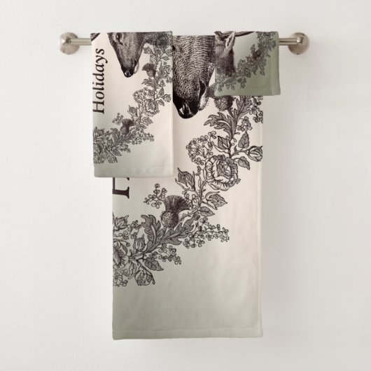 Kerstfeest Floral Reindeer Golden Winter Bad Handdoek (Insitu)