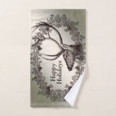 Kerstfeest Floral Reindeer Golden Winter Bad Handdoek (Handdoek)