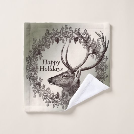 Kerstfeest Floral Reindeer Golden Winter Bad Handdoek (Wasdoekje)