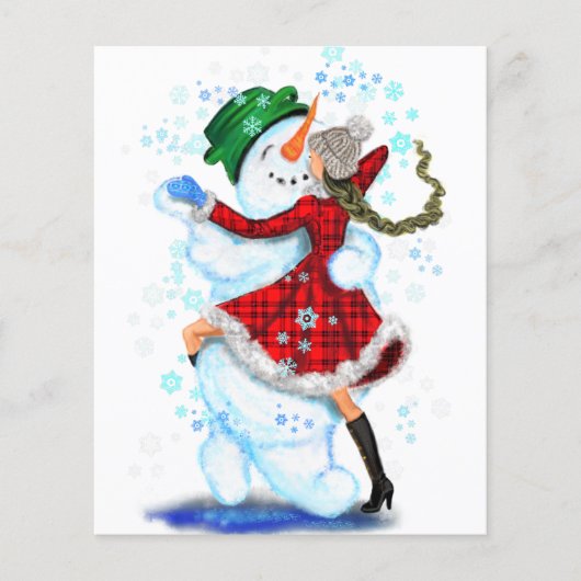 Kerstfeest Flyer Sneeuwman en Meisje Dansen (Voorkant)