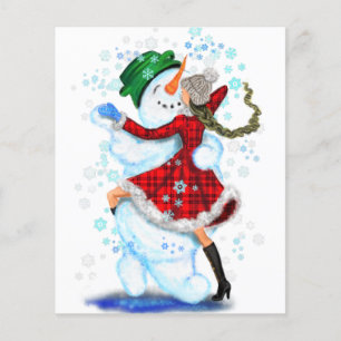 Kerstfeest Flyer Sneeuwman en Meisje Dansen