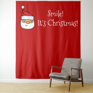 Kerstfeest Foto Booth Backdrop Smile Santa Wandkleed