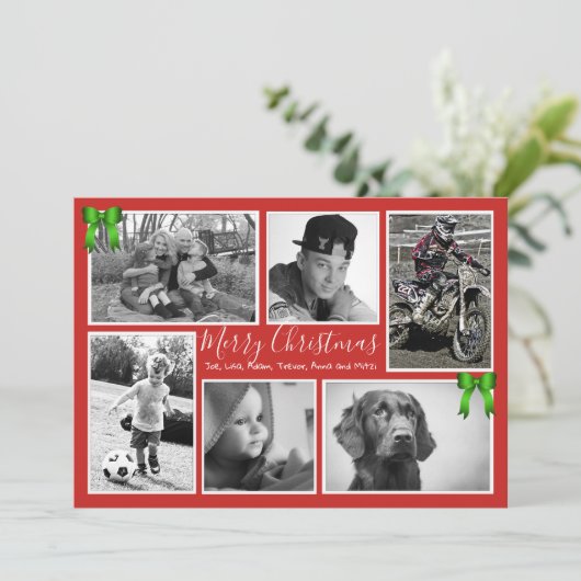 Kerstfeest Foto Collage Red Green Feestdagenkaart (Staand voorkant)
