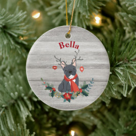 Kerstfeest Franse Bulldog Antlers & Rustic Greener Keramisch Ornament