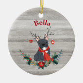 Kerstfeest Franse Bulldog Antlers & Rustic Greener Keramisch Ornament (Voorkant)