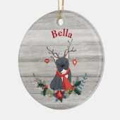 Kerstfeest Franse Bulldog Antlers & Rustic Greener Keramisch Ornament (Links)
