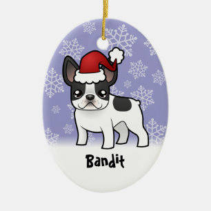 Kerstfeest, Franse Bulldog (voeg uw huisdiernaam t Keramisch Ornament