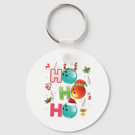 Kerstfeest Fun Ho Ho Bowling Pajama Santa Lover Sleutelhanger (Voorkant)