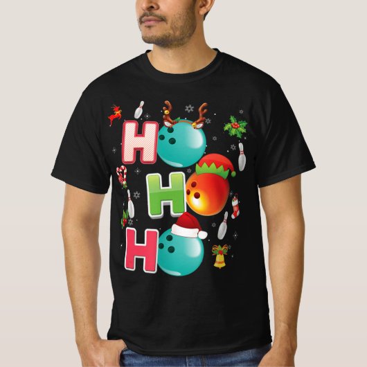 Kerstfeest Fun Ho Ho Bowling Pajama Santa Lover T-shirt (Voorkant)