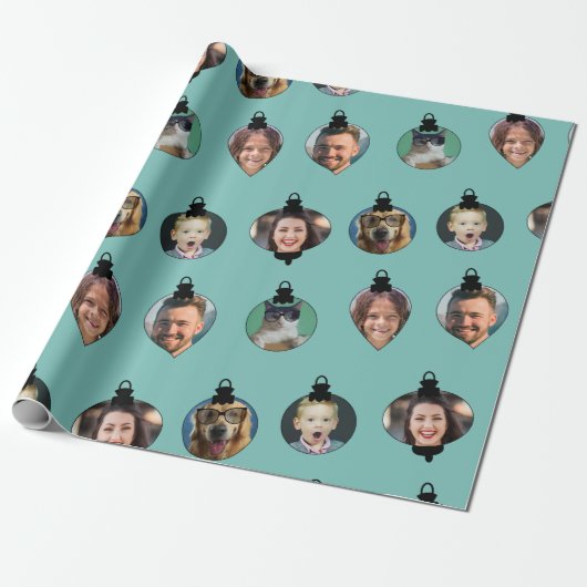 Kerstfeest Funny Family Foto: Ornaments Cadeaupapier (Uitgerold)