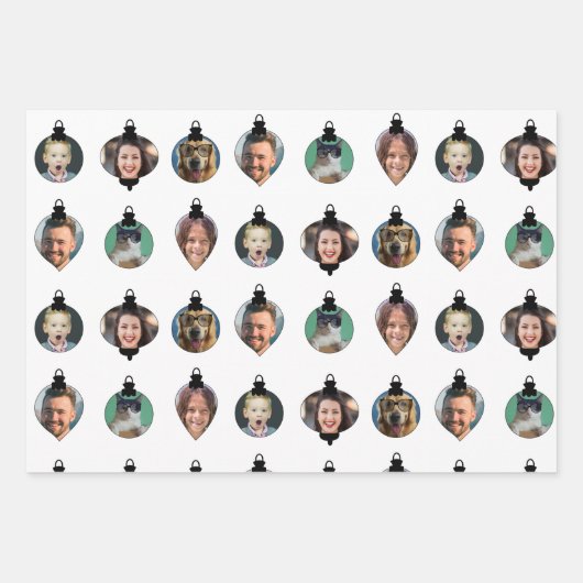 Kerstfeest Funny Family Foto: Ornaments Inpakpapier Vel (Voorkant 3)