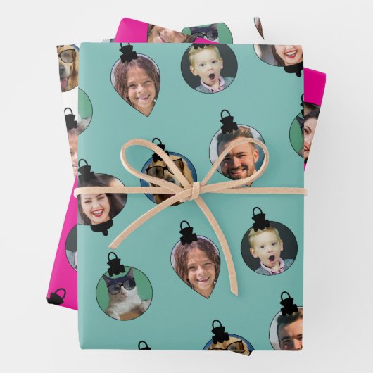 Kerstfeest Funny Family Foto: Ornaments Inpakpapier Vel (In situ)