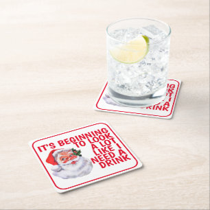 kerstfeest Funny Santa Claus Drink Humor Kartonnen Onderzetters