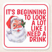 kerstfeest Funny Santa Claus Drink Humor Kartonnen Onderzetters (Voorkant)