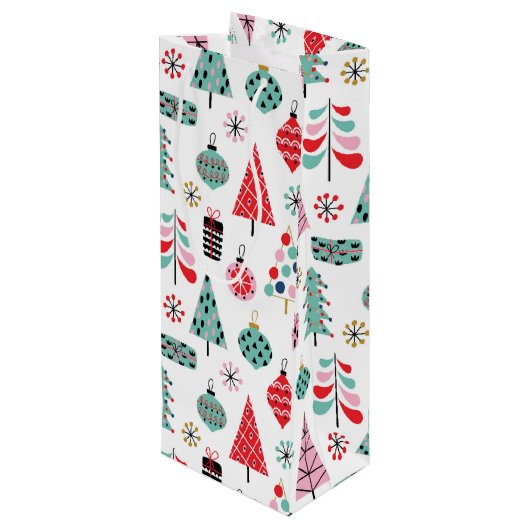 Kerstfeest gastvrouw cadeau. Vakantieboompatroon Wijn Cadeautas (Achterkant Gekanteld)