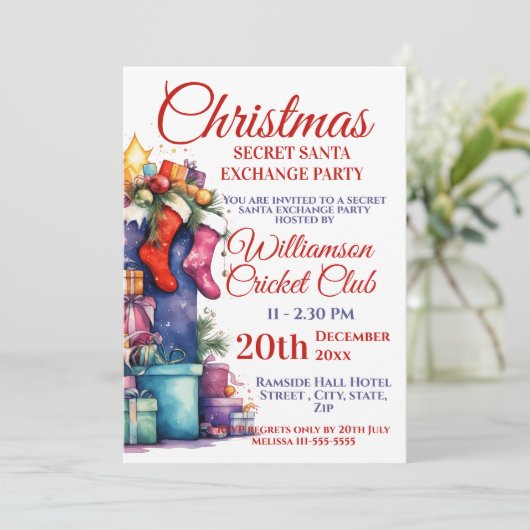 Kerstfeest Geheim Santa Exchange Party Kaart (Staand voorkant)