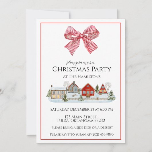 Kerstfeest Gezellige Cabin & Bow Uitnodiging (Voorkant)