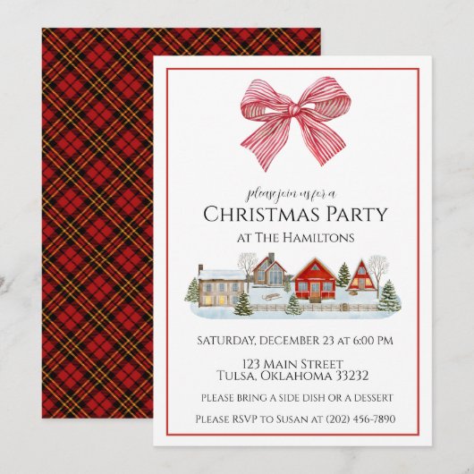 Kerstfeest Gezellige Cabin & Bow Uitnodiging (Voorkant / Achterkant)