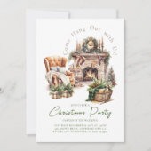 Kerstfeest Gezellige Waterverf open haard Kaart (Voorkant)