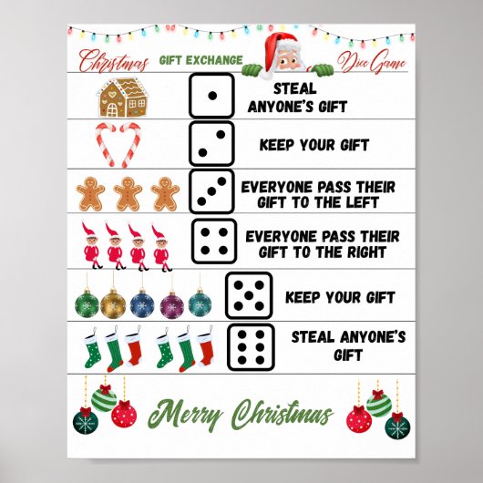 Kerstfeest Gift Exchange Dice Game Poster (Voorkant)