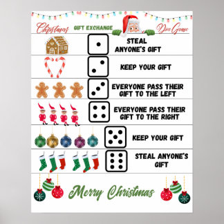 Kerstfeest Gift Exchange Dice Game Poster