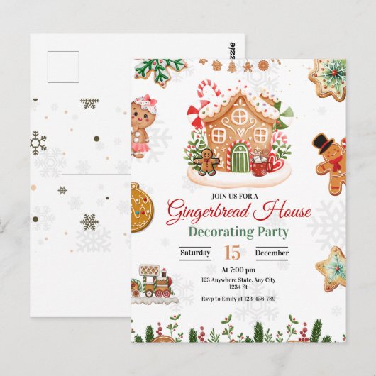 Kerstfeest Gingerbread House Versieren  Briefkaart (Voorkant / Achterkant)