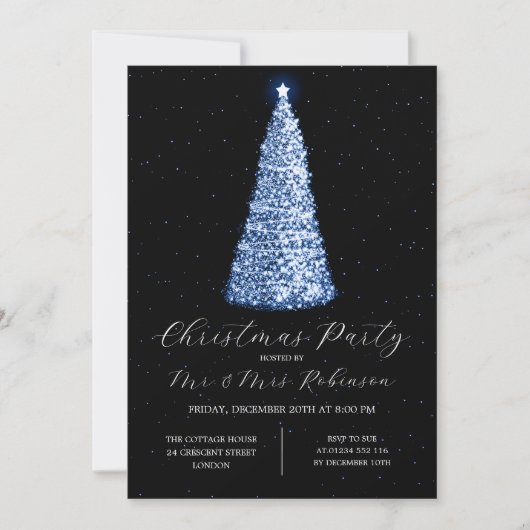 Kerstfeest Glam Navy Blue Tree Sparkle Kaart (Voorkant)