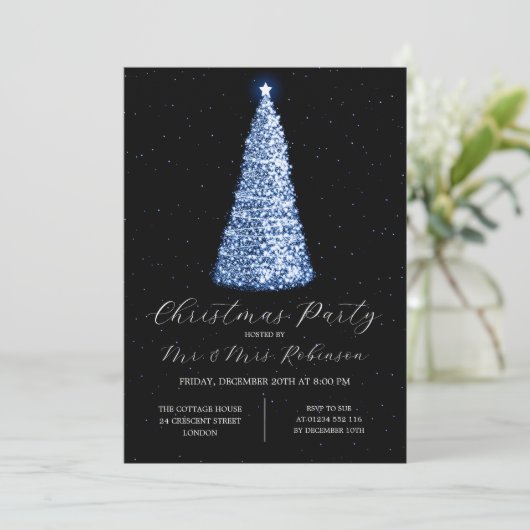 Kerstfeest Glam Navy Blue Tree Sparkle Kaart (Staand voorkant)