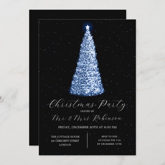 Kerstfeest Glam Navy Blue Tree Sparkle Kaart (Voorkant / Achterkant)