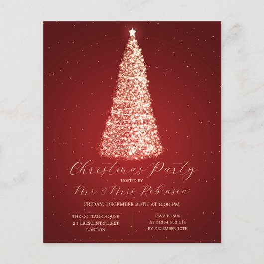 Kerstfeest Glam Red Tree Sparkle Invite Flyer (Voorkant)