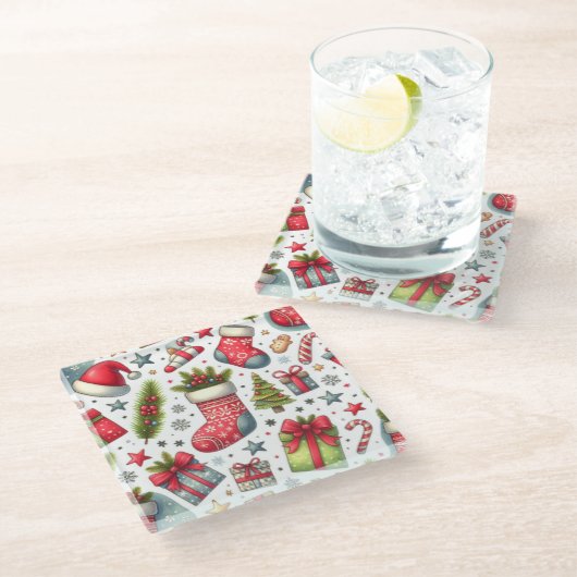 Kerstfeest Glazen Onderzetter (Schuin)