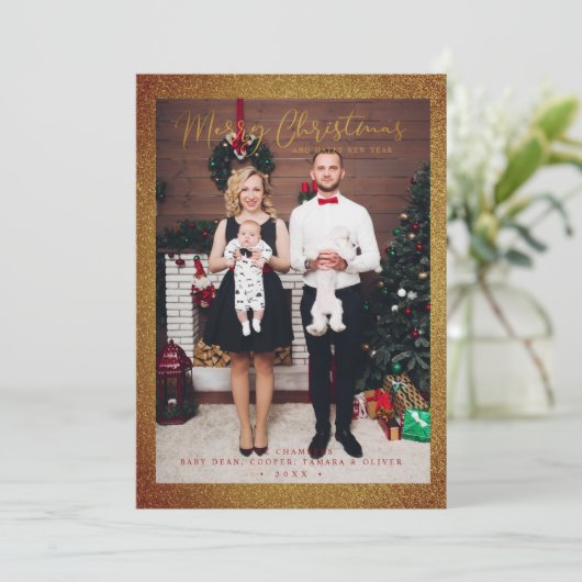 Kerstfeest Glitter Fun Foto's Feestdagenkaart (Staand voorkant)