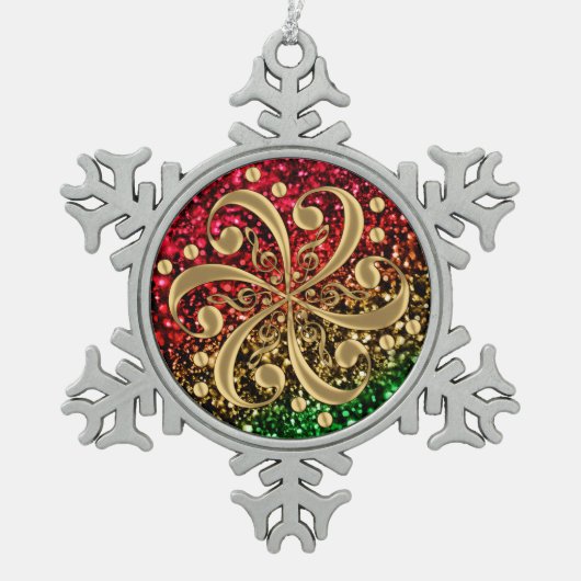 Kerstfeest Glitter Musical Clefs Holiday Ornament (Voorkant)