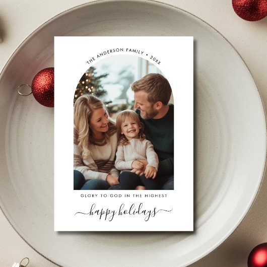 Kerstfeest Glorie voor God Schattigee Familiefoto  Feestdagenkaart