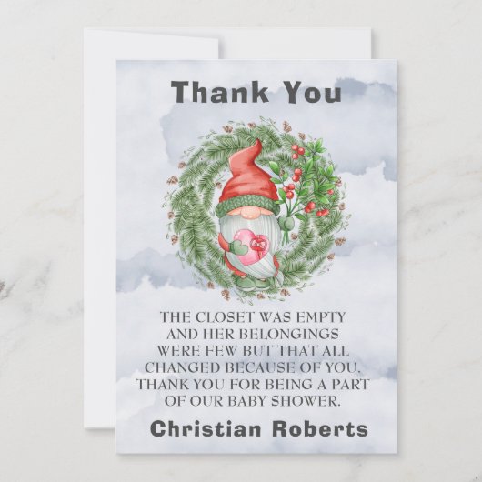 Kerstfeest Gnome Birthday party Dank je kaarten (Voorkant)