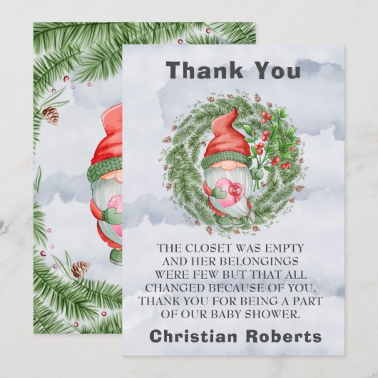 Kerstfeest Gnome Birthday party Dank je kaarten (Voorkant / Achterkant)