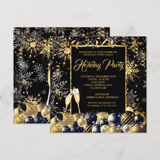 Kerstfeest Gold Black Snowflakes Holiday Kaart (Voorkant / Achterkant)