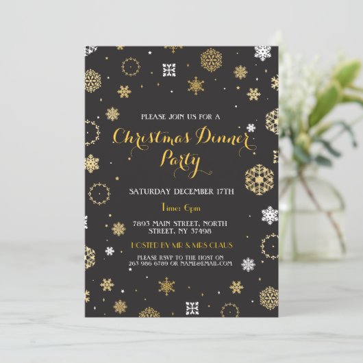 Kerstfeest Gold Sneeuwvlokken uitnodigen Kaart (Staand voorkant)