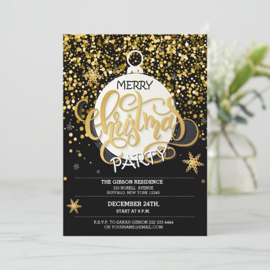 Kerstfeest Gold Sparkle Stippen Uitnodigingen (Staand voorkant)