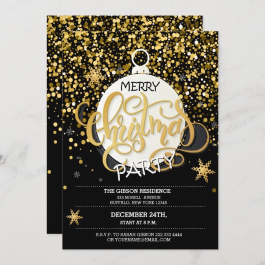 Kerstfeest Gold Sparkle Stippen Uitnodigingen (Voorkant / Achterkant)
