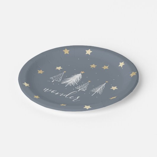 Kerstfeest Gold Stars Blauw Papieren Bordje (Gekanteld)